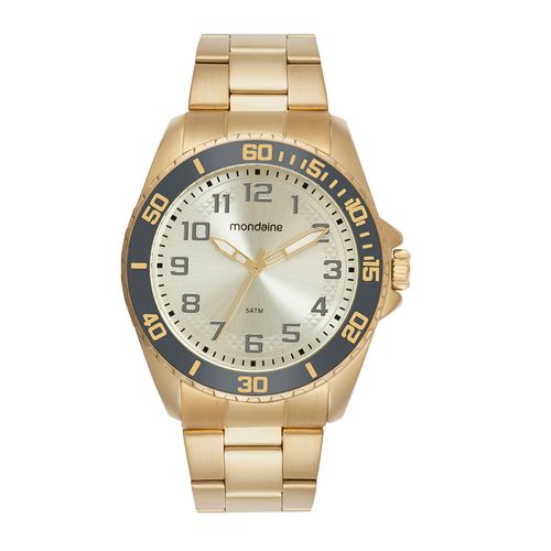 Relógio Masculino Dourado Aço Champagne Números