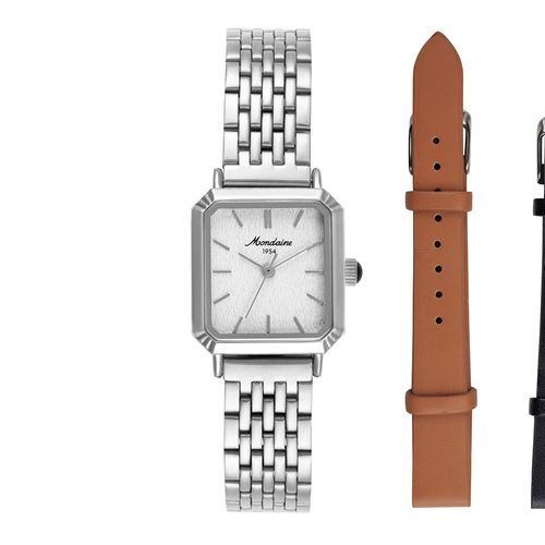 Relógio Feminino Quadrado Prata Aço Troca de Pulseira