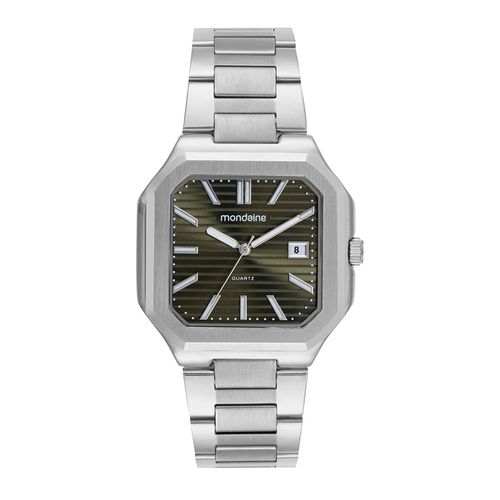 Relógio Masculino Quadrado Calendário Prata Slim