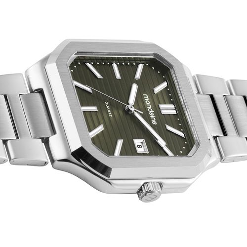 Relógio Masculino Quadrado Calendário Prata Slim