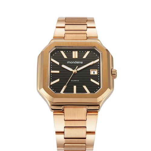 Relógio Masculino Quadrado Calendário Dourado Slim