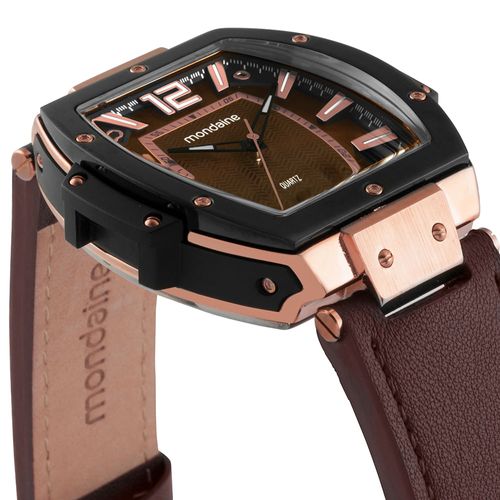 Relógio Masculino Calendário Marrom Couro