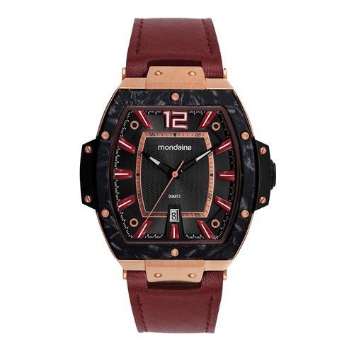 Relógio Masculino Calendário Vermelho Couro