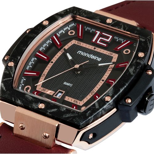 Relógio Masculino Calendário Vermelho Couro