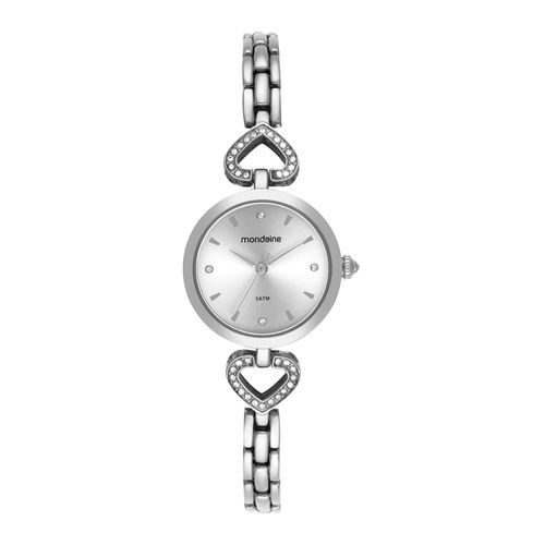 Relógio Feminino Prata Pulseira Coração Clássico