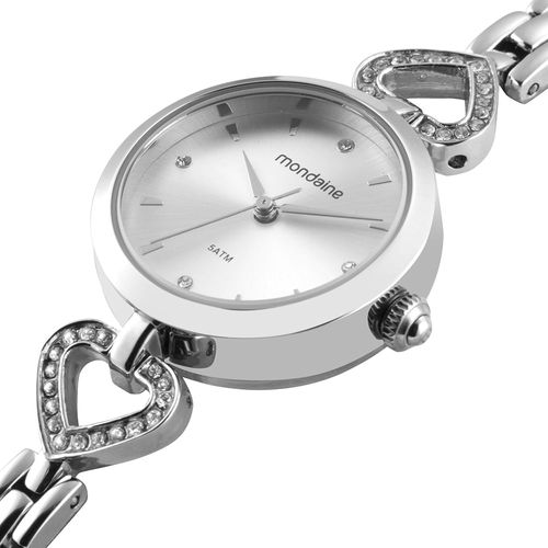 Relógio Feminino Prata Pulseira Coração Clássico