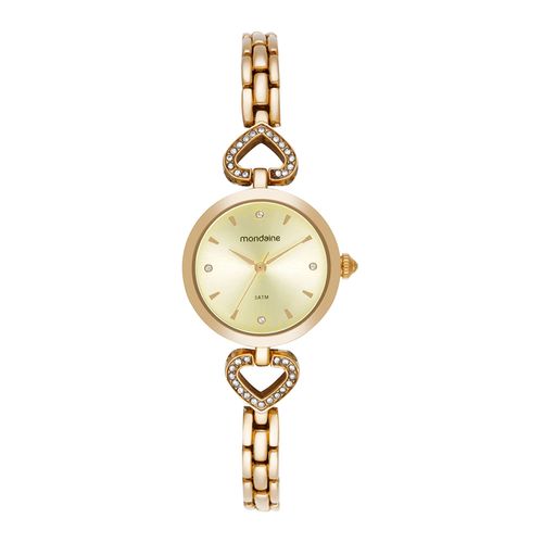 Relógio Feminino Dourado Pulseira Coração Clássico