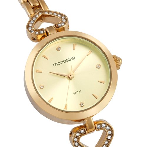 Relógio Feminino Dourado Pulseira Coração Clássico