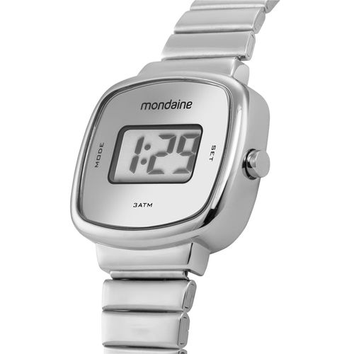 Relógio Feminino Prata Quadrado Digital Caixa Pequena