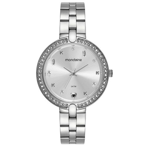 Relógio Feminino Prata Pulseira Aço Cristais