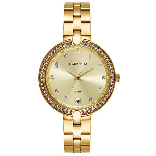 Relógio Feminino Dourado Pulseira Aço Cristais