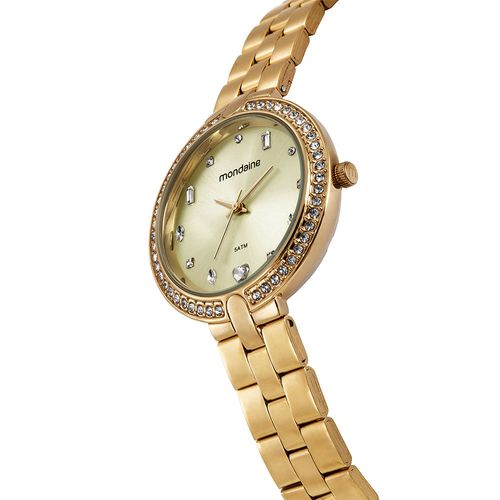 Relógio Feminino Dourado Pulseira Aço Cristais