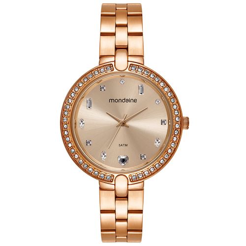 Relógio Feminino Rose Cristais Pulseira Aço
