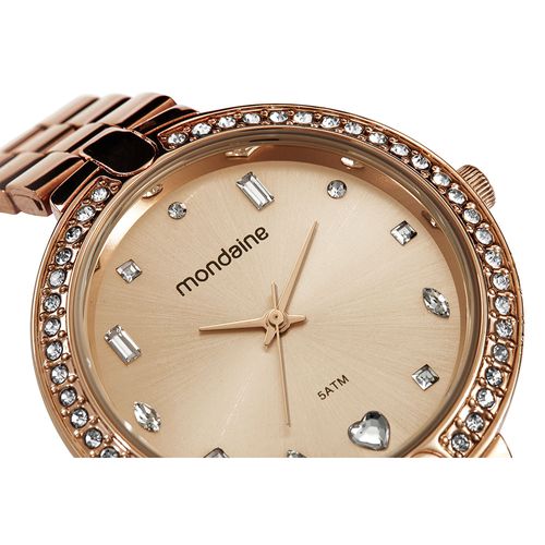 Relógio Feminino Rose Cristais Pulseira Aço