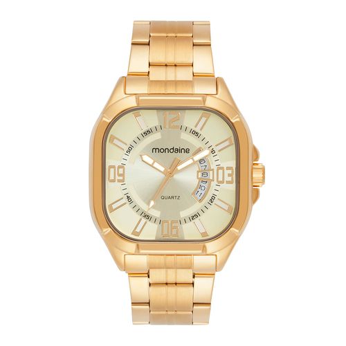 Relógio Masculino Dourado Quadrado Calendário