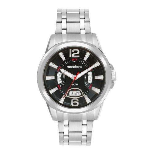 Relógio Masculino Prata Calendário Mostrador Preto