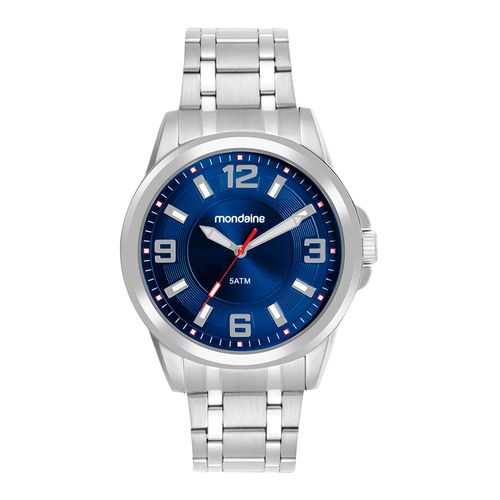 Relógio Masculino Aço Prata Mostrador Azul