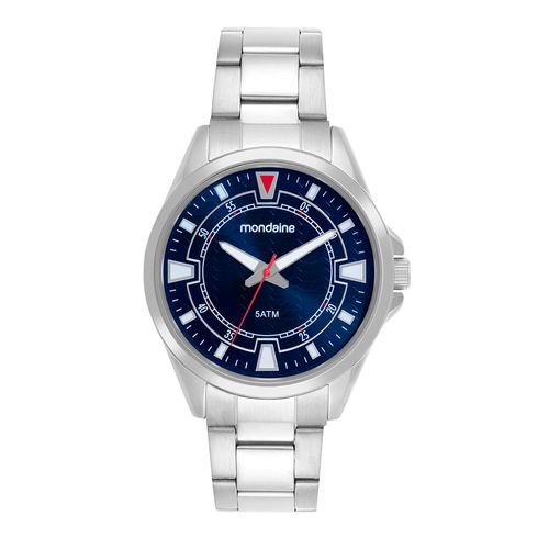 Relógio Masculino Prata Aço Mostrador Azul