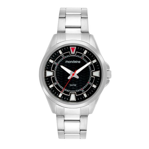 Relógio Masculino Prata Aço Analógico Mostrador Preto