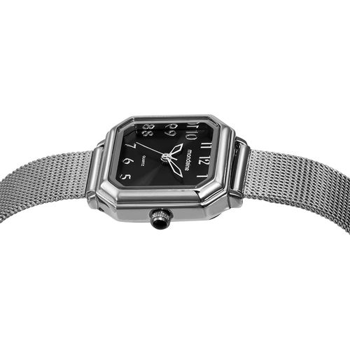 Relógio Feminino Quadrado Clássico Preto e Prata Elegante