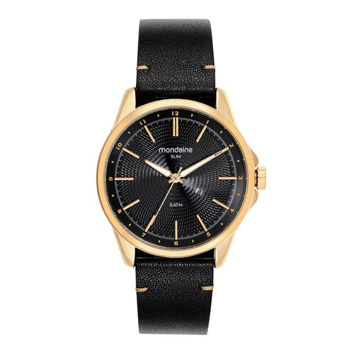 Relógio Masculino Mondaine Preto Couro Analógico Calendário