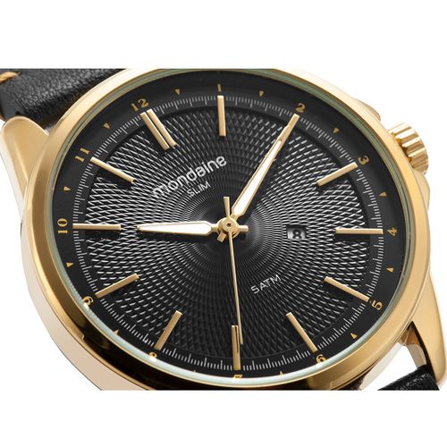 Relógio Masculino Mondaine Preto Couro Analógico Calendário