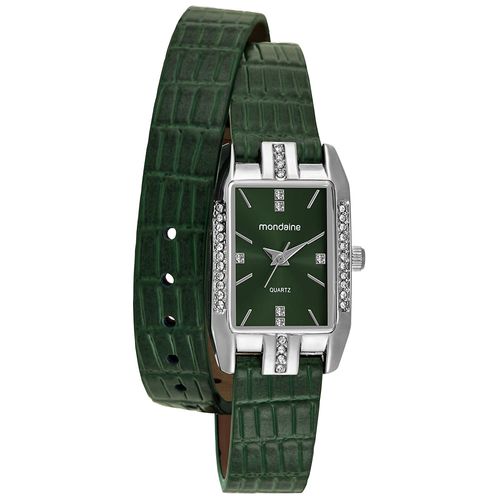 Relógio Feminino Mondaine Verde Couro Legítimo Quadrado