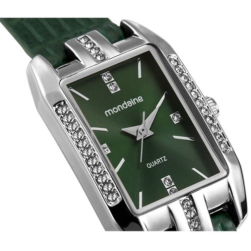 Relógio Feminino Mondaine Verde Couro Legítimo Quadrado