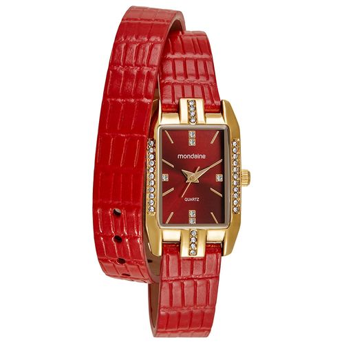 Relógio Feminino Mondaine Vermelho Couro Legítimo Quadrado