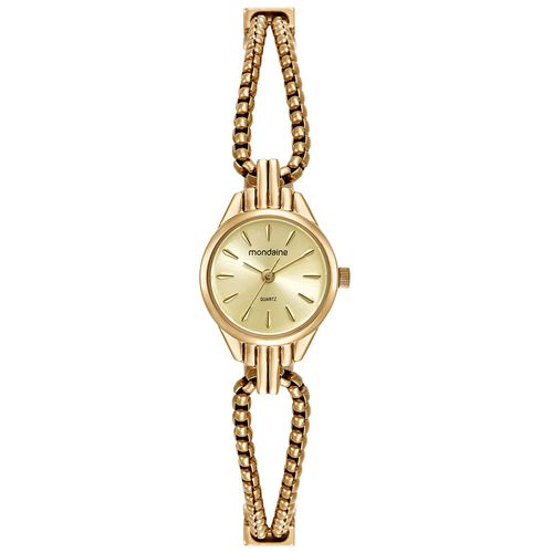 Relógio Feminino Mondaine Dourado Aço Redondo Champagne