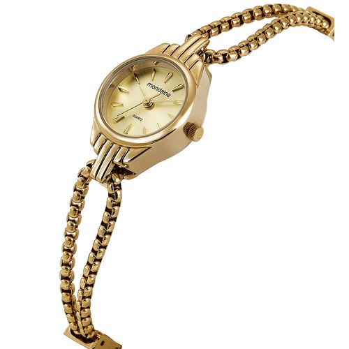 Relógio Feminino Mondaine Dourado Aço Redondo Champagne