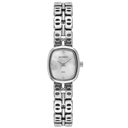 Relógio Feminino Mondaine Prata Metal Oval Mostrador Branco