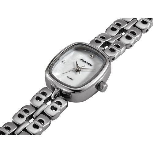 Relógio Feminino Mondaine Prata Metal Oval Mostrador Branco