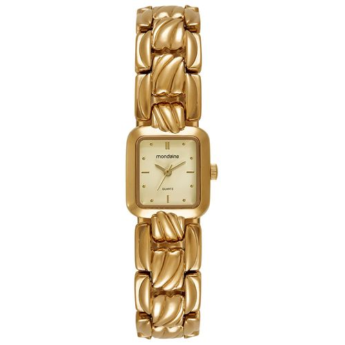 Relógio Feminino Dourado Metal Quadrado Index Champagne