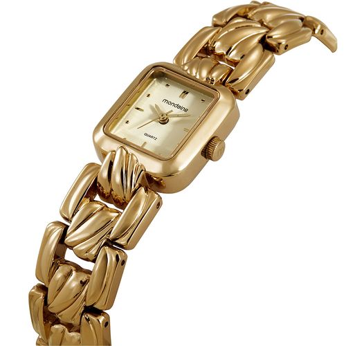 Relógio Feminino Dourado Metal Quadrado Index Champagne