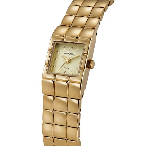 Relógio Feminino Dourado Quadrado Números e Index