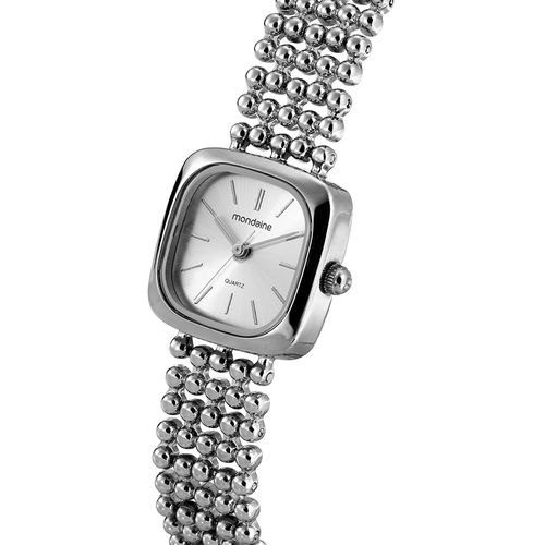 Relógio Feminino Prata Metal Quadrado Index Completo
