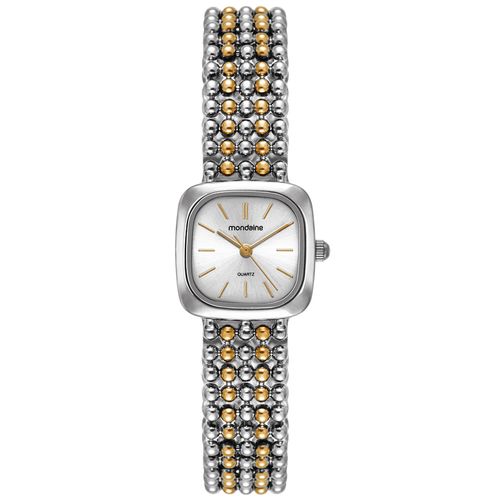Relógio Feminino Bicolor Metal Quadrado Index Prata