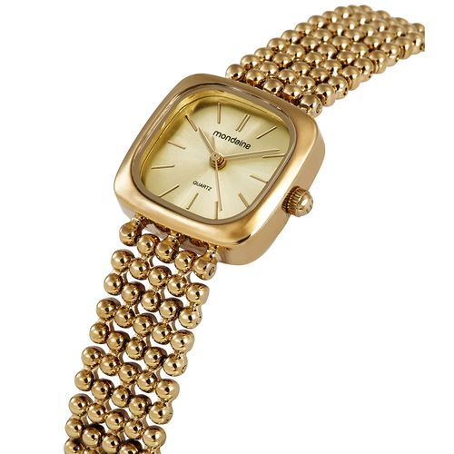 Relógio Feminino Dourado Metal Quadrado Champagne