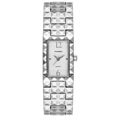 Relógio Feminino Prata Metal Quadrado Mostrador Prata