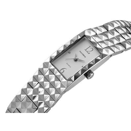 Relógio Feminino Prata Metal Quadrado Mostrador Prata