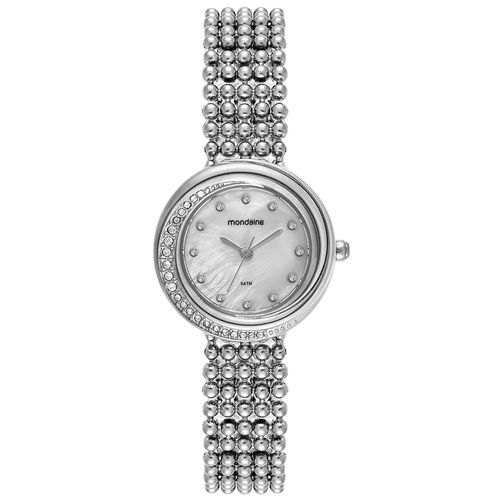 Relógio Feminino Prata Metal Redondo Mostrador Branco