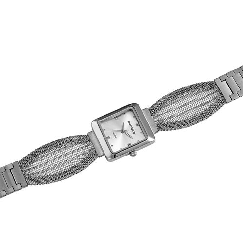 Relógio Feminino Prata Aço Quadrado Mostrador Prata