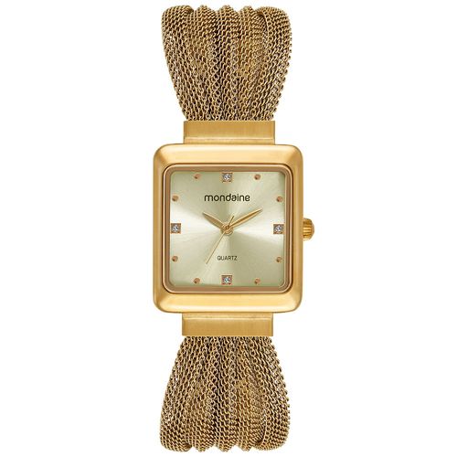 Relógio Feminino Mondaine Dourado Aço Quadrado Index
