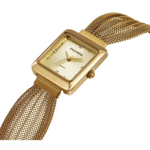 Relógio Feminino Mondaine Dourado Aço Quadrado Index