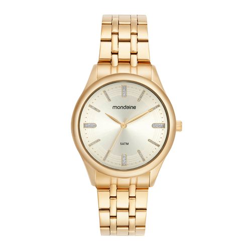 Relógio Feminino Dourado Aço Redondo Index Dourado