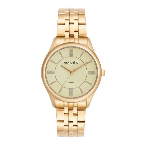 Relógio Feminino Dourado Aço Mostrador Champagne