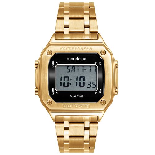 Relógio Masculino Dourado Aço Digital Quadrado LCD