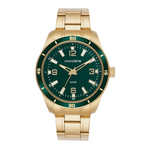 Relógio Masculino Dourado Aço Mostrador Verde