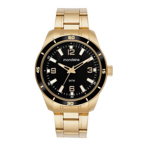 Relógio Masculino Dourado Aço Mostrador Preto